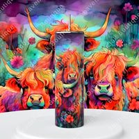 Vivid Bright Highland Cow and Flowers Tumbler