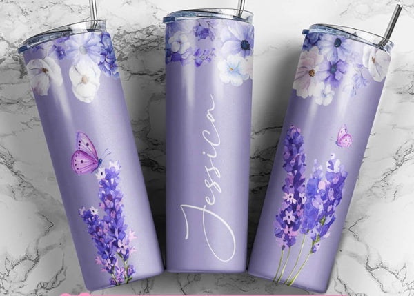 Add your Name to Lavender Flowers Tumbler