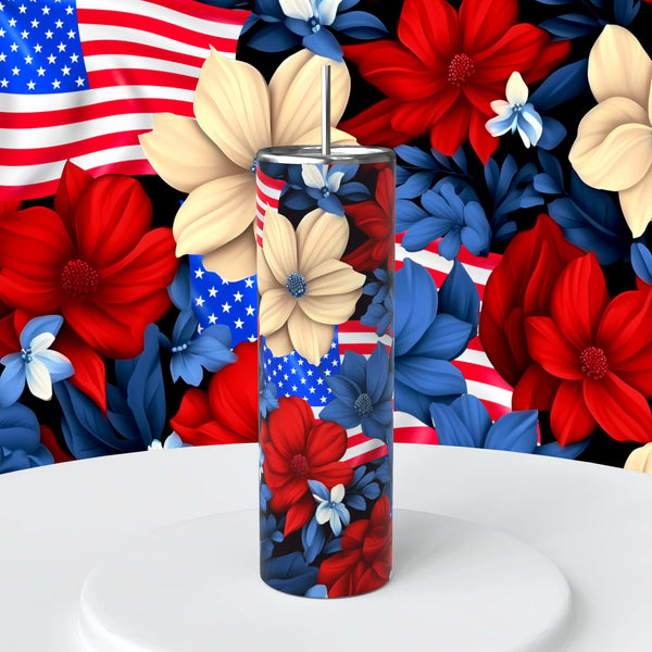 3D 4th of July Flowers Tumbler