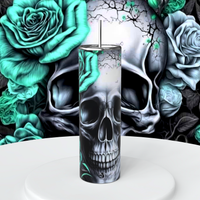 Skull with Teal Roses 20 oz Tumbler