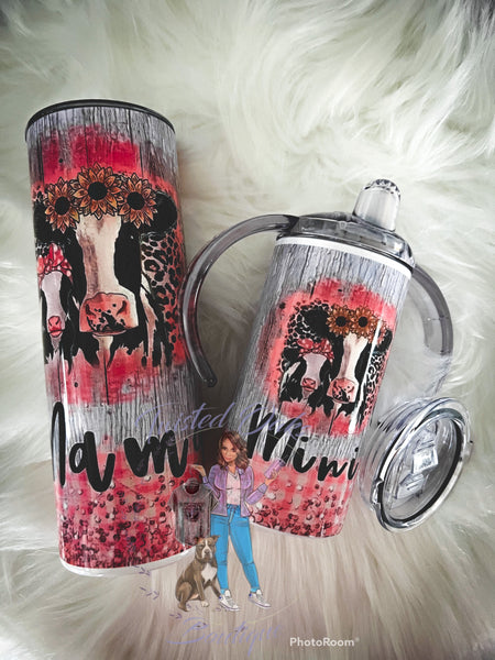 Pink Cow 🐄 Mama and Mini Tumbler Sippy Cup Set Tumbler 20oz